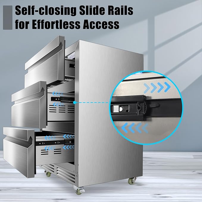 24 Inch Upgraded Three-Drawer Beverage Fridge, Weather Proof Outdoor Stainless Steel Beverage Refrigerator, Under Counter Built-in Beverage Cooler for Home & Commercial Use-CasaMuseHome