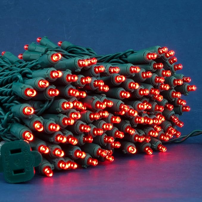 200 Count Red Wide Angle LED Christmas Lights, 66 ft Green Wire UL Certified Commercial Grade 5mm Holiday String Light Set (Red)-CasaMuseHome