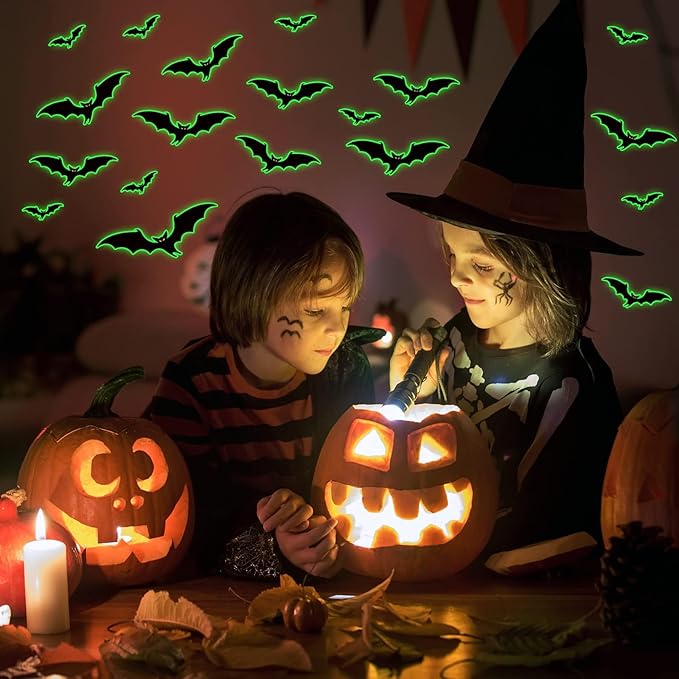 3 Sheets Glow in The Dark Halloween bat Decals Luminous Halloween bat Stickers Removable Bat Wall Decor Glowing Window Clings for Scary Halloween Theme Party Decorations-CasaMuseHome