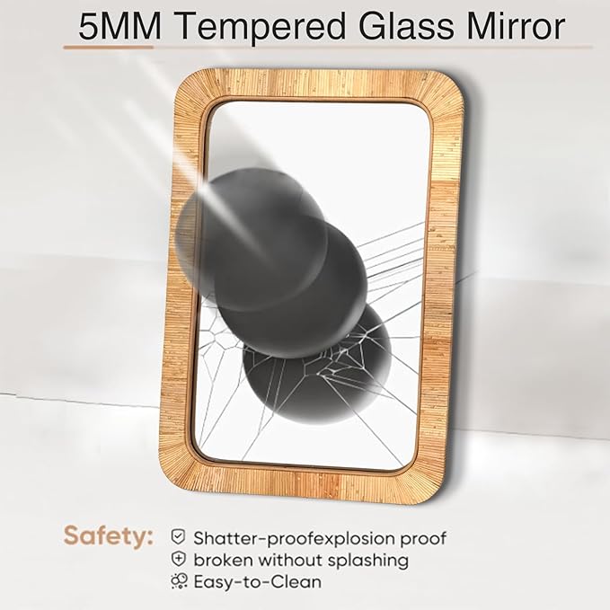 24x36 inch Rattan Rectangular Mirror for Wall, Bohemia Bathroom/Farmhouse Boho Mirrors, Vanity Irragular Decorative Mirror, Suitable for, Nursery, Bedroom, Living Room, Home Decoration-CasaMuseHome