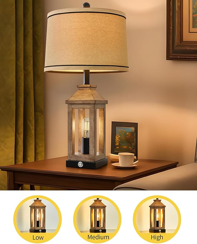 23.75" Farmhouse Table Lamps USB A+C Charging Ports 3-Way Dimmable Touch Control Lamp Nightlight Vintage Modern Lamp for Living Room Bedroom with 2 Light Sources-CasaMuseHome