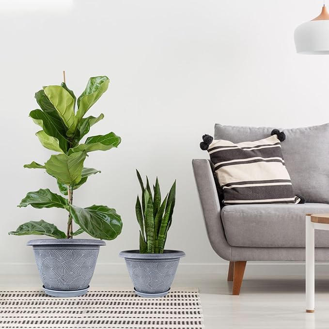 16 Inch Large Planter Pot for Plants Indoor Outdoor, 4 Pack Plastic Flower Pots with Drainage Hole & Tray, Modern Decorative Garden Pot with Saucer, Plant Container for House-CasaMuseHome