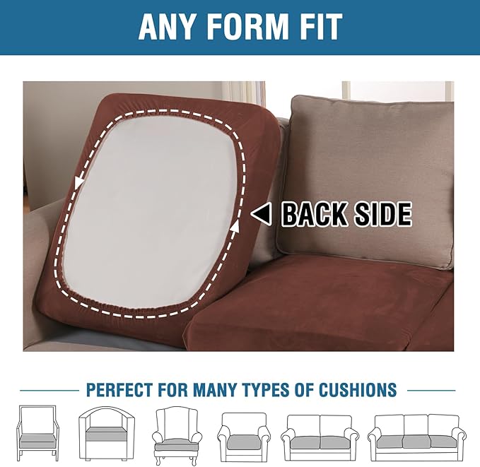 H.VERSAILTEX Velvet Stretch Couch Cushion Cover Plush Cushion Slipcover for Chair Cushion Furniture Protector Seat Cushion Sofa Cover (1 Piece Armchair Cushion Covers, Burnt Brick)-CasaMuseHome