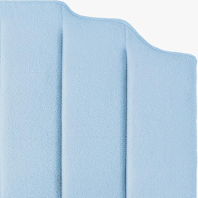 24KF Light Blue Teddy Fabric Tufted King Upholstered Headboard, Modern Vertical Channel Design California King Headboard with Stepped Silhouette Top Edge,6026-K-Teddy Light Blue-CasaMuseHome