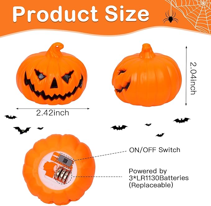 6 Pack Halloween Pumpkin Flameless Candles Battery Operated LED Tealight Candles for Home Room Decorations, Light Up Halloween Decorations Indoor for Table Party Office Fireplace-CasaMuseHome