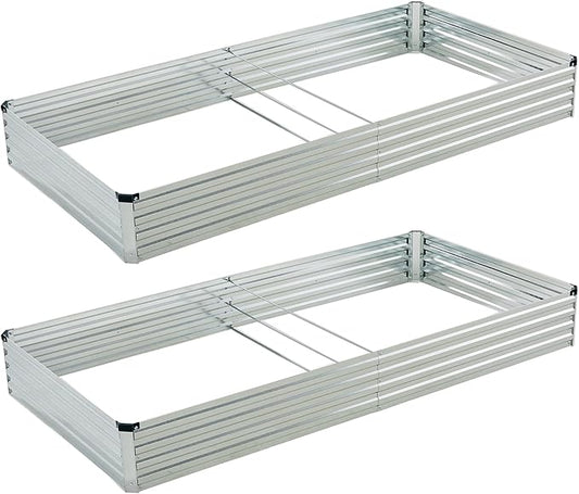 8x4x1ft(2 Pack) Galvanized Raised Garden Bed,Outdoor Planter Box Metal Patio Kit Planting Bed for Vegetables Flowers Herb,Silver-CasaMuseHome
