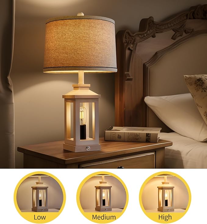 23.75" Retro Farmhouse USB C+A Ports Table Lamp with 3 Way Dimmable Touch Control White Nightlight Vintage Modern Lamp for Living Room Bedroom with 2 Light Sources-CasaMuseHome