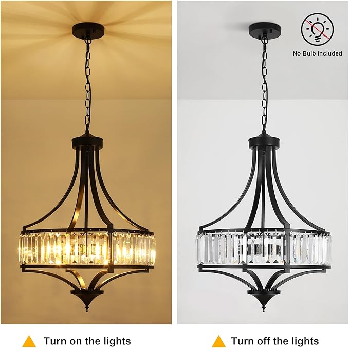 20" Modern Farmhouse Crystal Chandeliers for Dining Room, 5-Light Black Antique Pendant Chandelier, Contemporary Hanging Light Fixture for Living Room Bedroom Foyer Kitchen Island Entryway-CasaMuseHome