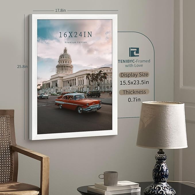 16x24 Poster Frame 3 Pack - White, Textured Solid Wood Picture Frame, Wall Gallery Photo Frame-CasaMuseHome