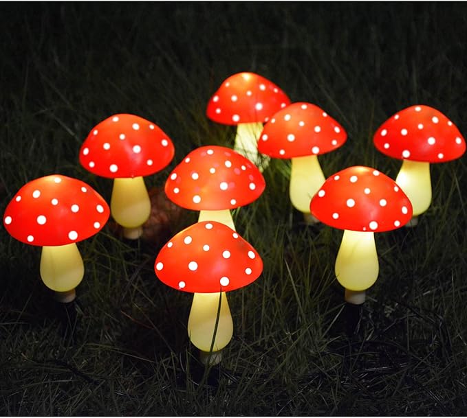 8-Pack Red Solar Mushroom Lamp, 8 Modes, Outdoor Waterproof, for Garden Decor, Christmas, Halloween, Yard, Lawn-CasaMuseHome
