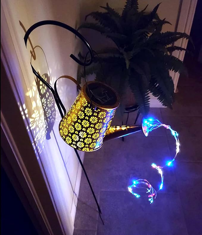 2 Pack Solar Watering Can Lights with Shepherd Hook, 8 Multi-Color Changing Modes, IP65 Waterproof, 60pcs String Lights for Outdoor Garden Pathway Lawn Patio Deck Walkway Courtyard-CasaMuseHome