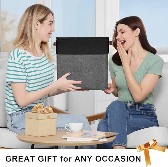 13x13 Cube Storage Bins, Collapsible Fabric Storage Box, 4 Pack Closet Baskets with Handles for Organizing, Shelf, Toys, Clothes, Home, Office, Nursery (Grey&Black)-CasaMuseHome