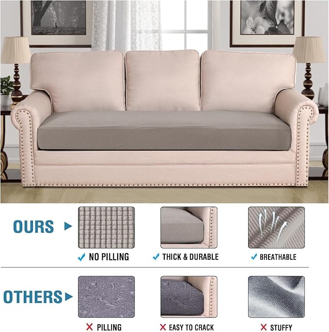 H.VERSAILTEX Super Stretch Individual Seat Cushion Covers Sofa Covers Couch Cushion Covers Slipcover Sets Thick Jacquard Textured Twill Fabric (1 Piece Sofa Cushion Cover, Taupe)-CasaMuseHome
