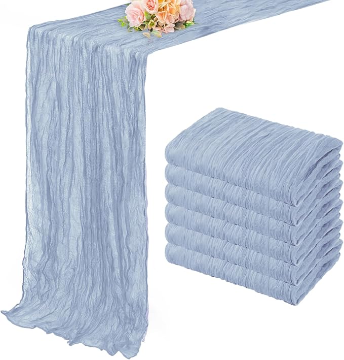 6 Pack Dusty Blue 10FT Cheesecloth Table Runner Rustic Gauze Fabric Cheese Cloth Table Runner for Wedding Bridal Baby Shower Table Decor 20 x 120 Inch Long Boho Sheer Birthday Party Table Decorations-CasaMuseHome