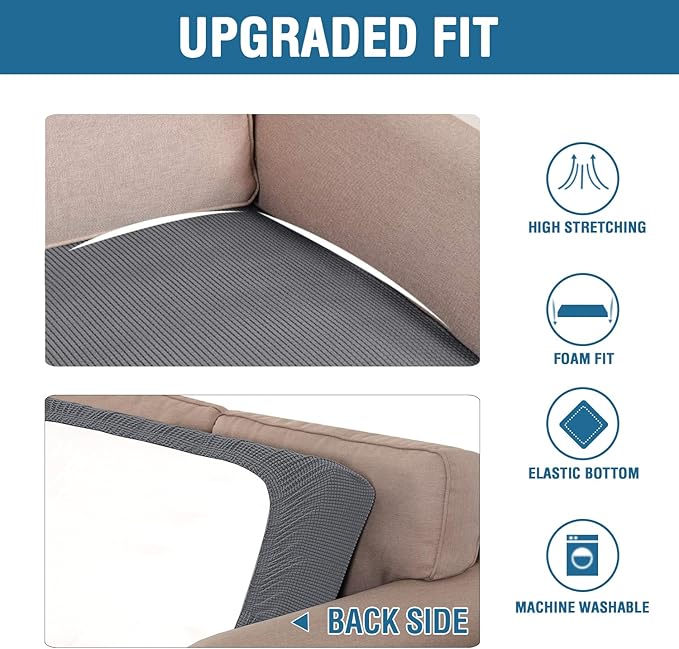 H.VERSAILTEX Super Stretch Individual Seat Cushion Covers Sofa Covers Couch Cushion Covers Slipcover Sets Thick Jacquard Textured Twill Fabric (1 Piece Loveseat Cushion Cover, Grey)-CasaMuseHome