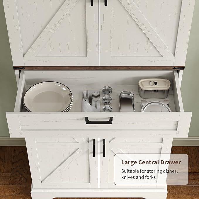 72'' Kitchen Storage Pantry Cabinet, Tall Storage Cabinet with 8 Door Shelves, 2 Cabinets and 1 Drawer, Freestanding Cupboard for Kitchen, Dining Room, Bathroom, Laundry, Off White-CasaMuseHome