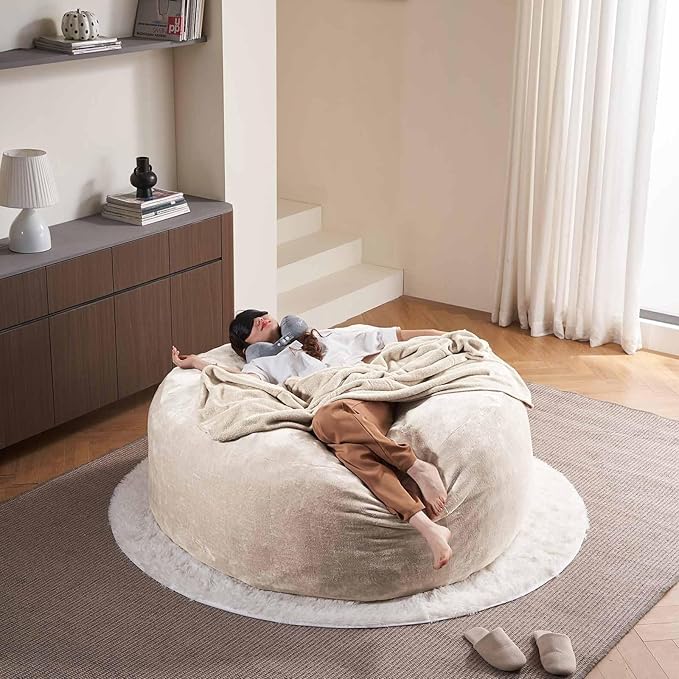 6FT,Oversized Bean Bag Chairs for Adults,Giant beanbag with Filler Included，Fluffy Memory Foam,Soft and Comfy Corduroy Fabric,Gaming Chairs Suitable for Living Room and Bedroom (Apricot, 6 Foot)-CasaMuseHome