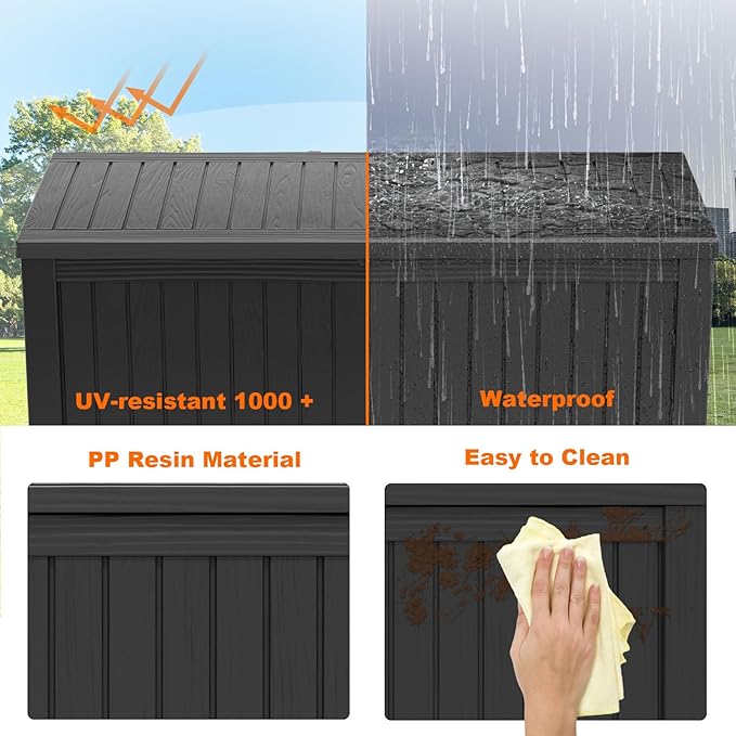180 Gallon Resin Deck Box, Lockable Patio Outdoor Storage Box for Furniture, Garden Tools and Tools Storage, Waterproof Outside Storage Boxes - Black-CasaMuseHome