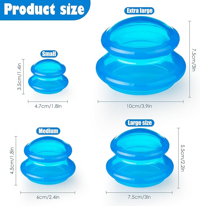 4 Pcs Cupping Therapy Professional Silicone Cupping Set,Suitable for Body Massage/Deep Myofascial Release/Pain Relief/Muscle Relaxation & More (Blue,4pcs)-CasaMuseHome
