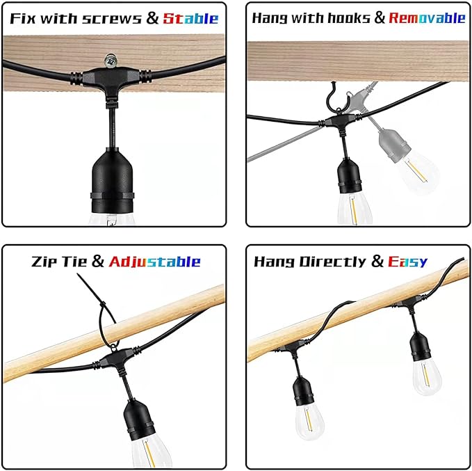 200FT String Lights for Outside LED Patio Lights Outdoor Waterproof with 63 Shatteproof Edison Lights Outdoor String Lights 2200K for Patio Gazebo Pergola Café-CasaMuseHome