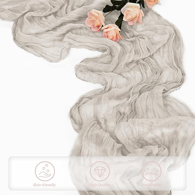 20 Pack Rose Brown Cheesecloth Table Runner 10FT Rustic Gauze Fabric Cheese Cloth Table Runner for Wedding Bridal Baby Shower Table Decor Boho Sheer Birthday Party Table Decorations 20 x 120 Inch Long-CasaMuseHome