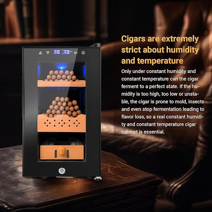 25L Cigar Electric Humidor, 200 Counts Large Capacity,Thermostatic Electric Cooler Cabinet with Digital LED Screen, Safety Lock,Smart Humidity & Temp Control, Gifts for Men-CasaMuseHome