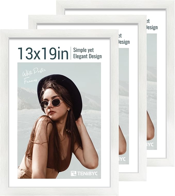 13x19 Picture Frame 3 pk, Textured White Solid Wood Poster Frame, HD Tempered Glass, Wall Gallery Frame-CasaMuseHome