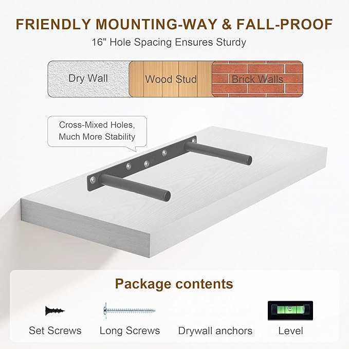 8 Inch Deep Floating Shelves White, Rustic Wood Floating Shelf for Home Decor, 8 x 8 Inch Square Wall Shelves, Wooden Storage & Display Shelves for Kitchen, Bathroom, Living Room, Set of 2-CasaMuseHome