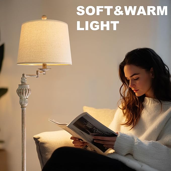 61" Vintage Floor Lamp with 350° Adjustable Swing Arm, Tall lamp Standing Lamp for Bedroom Living Room Bedside Nightstand Retro Farmhouse Mid Century Lamp Light Home Décor Office Gifts-CasaMuseHome