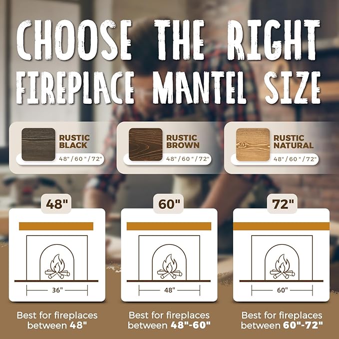 72x8x3 Fireplace Mantel - Handcrafted Hollow Rustic Solid Wood Wall Mounted Floating Shelf with Invisible Heavy Duty Wood Bracket (Weathered Brown)-CasaMuseHome