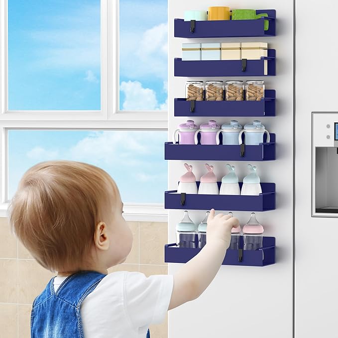 6 Pack Magnetic Spice Rack Organizer for Refrigerator and Oven, Dark Blue Fridge Organizers and Storage for Kitchen-CasaMuseHome