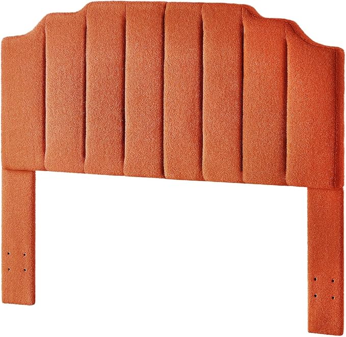 24KF Orange Teddy Fabric Tufted for Queen Upholstered Headboard, Modern Vertical Channel Design Full Headboard with Stepped Silhouette Top Edge,6026-Q-Teddy Orange-CasaMuseHome