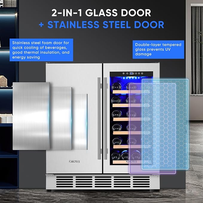 30" Stainless Steel Wine & Beverage Refrigerator - Dual Zone, Built-in/Freestanding with Upgraded Cooling - 30 Bottles & 110 Cans Capacity-CasaMuseHome