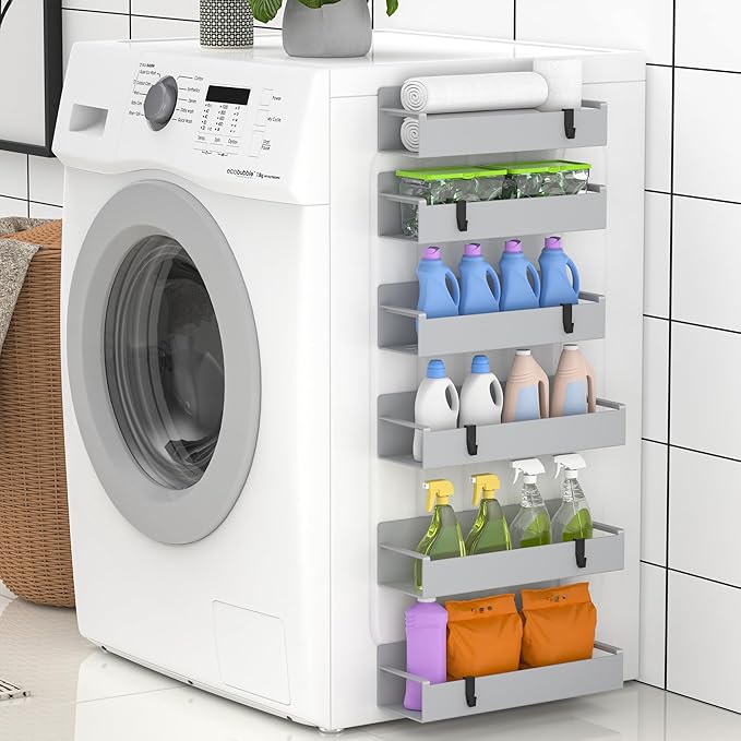 6 Pack Magnetic Spice Rack Organizer for Refrigerator and Oven, Light Gray Fridge Organizers and Storage for Kitchen-CasaMuseHome