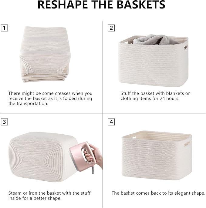 4 Pack Storage Baskets for Organizing, Woven Baskets for Shelves - Perfect for Toys, Books, Towels, and Clothes, Durable Gift Basket Bins Toy Storage, 12.7''L x9''W x7.8''H, White-CasaMuseHome