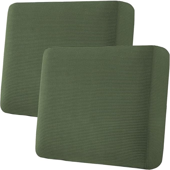 H.VERSAILTEX Super Stretch Individual Seat Cushion Covers Sofa Covers Couch Cushion Covers Slipcover Sets Thick Jacquard Textured Twill Fabric (2 Piece Large Sofa Cushion Covers, Bronze Green)-CasaMuseHome