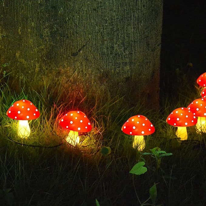 8-Pack Red Solar Mushroom Lamp, 8 Modes, Outdoor Waterproof, for Garden Decor, Christmas, Halloween, Yard, Lawn-CasaMuseHome