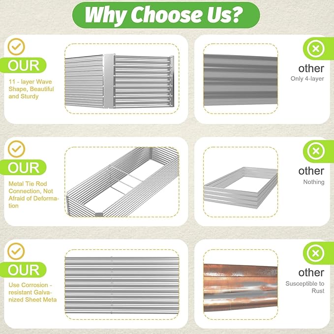 2 Pack 6x3FT Tall Galvanized Raised Garden Bed Outdoor,Metal Garden Bed for Vegetables,Steel Raised Beds for Gardening,Above Ground Garden Box for Flower-H2M-CasaMuseHome