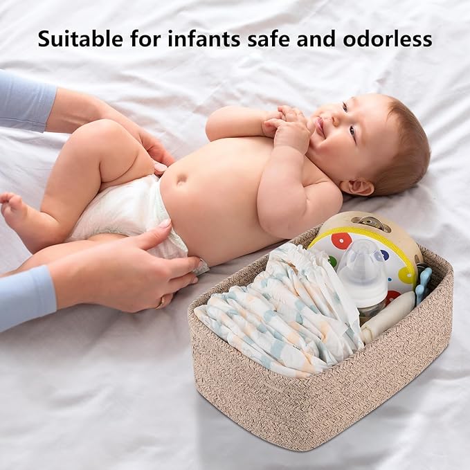 4 Pack Small Storage Shelf Baskets for Organizing, Mini Woven Rope Storage Bins for Towels, Cute Decorative Closet Organizer，Baby Nursery, Gift Empty Baskets -13.78''Lx9.84''Wx5.51''H-Brown-CasaMuseHome