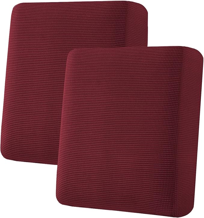 H.VERSAILTEX Super Stretch Individual Seat Cushion Covers Sofa Covers Couch Cushion Covers Slipcover Sets Thick Jacquard Textured Twill Fabric (2 Piece Medium Sofa Cushion Covers, Burgundy Red)-CasaMuseHome