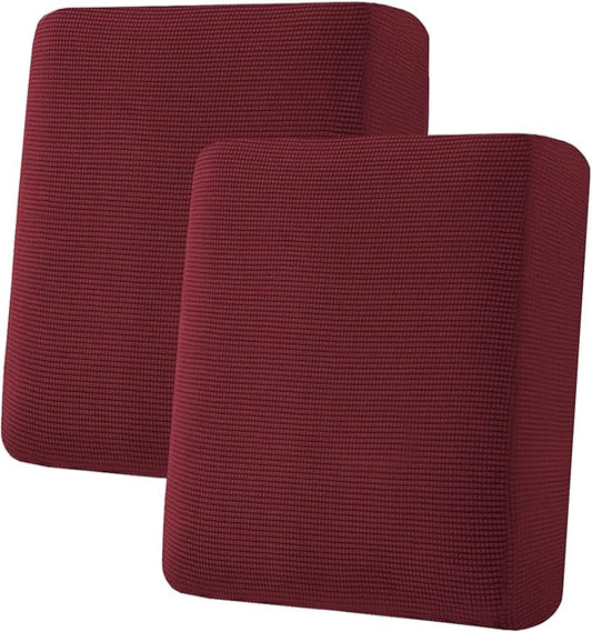 H.VERSAILTEX Super Stretch Individual Seat Cushion Covers Sofa Covers Couch Cushion Covers Slipcover Sets Thick Jacquard Textured Twill Fabric (2 Piece Medium Sofa Cushion Covers, Burgundy Red)-CasaMuseHome