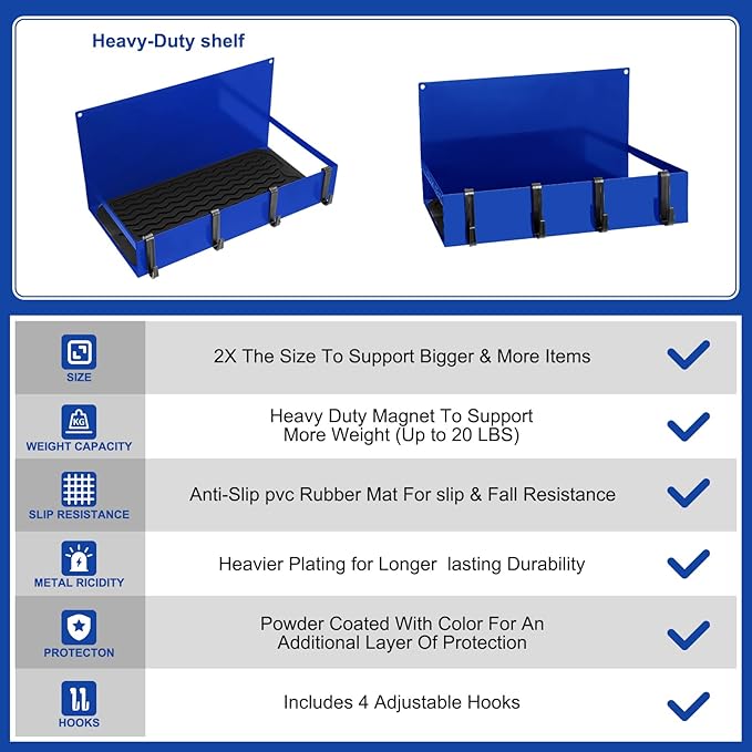 3 Pack Magnet Garage Organizer Magnetic Spice Rack for Refrigerator 20 lb Capacity Shelf Hanging Heavy Duty Magnetic Fridge Side for Organize Garage Tools(Blue)-CasaMuseHome