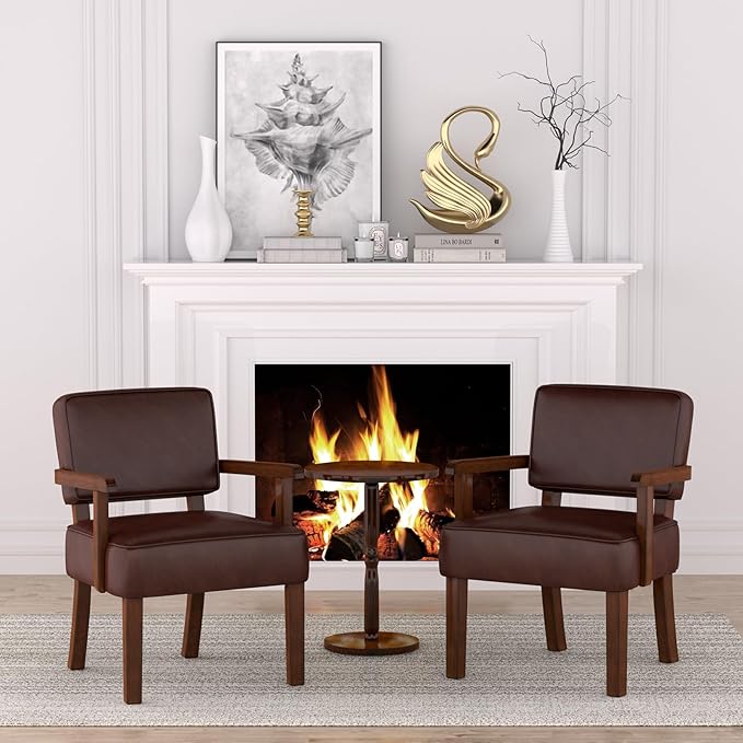 Accent Chair, PU Leather Living Room Chairs Oversize with Soft Seat and Armrests for Living Room Dinning Room Bedroom Reading Room Waiting Room-CasaMuseHome