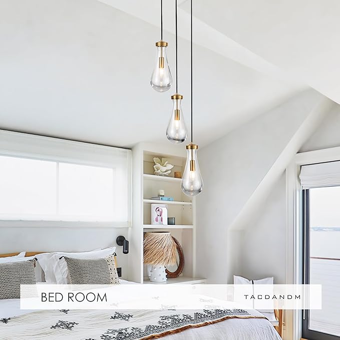 3-Light Raindrop Pendant Light Fixtures, Brass Glass Pendant Lighting, Teardrops Modern Hanging Light for Entryway Foyer Kitchen Island Dining Living Room Hallway-CasaMuseHome