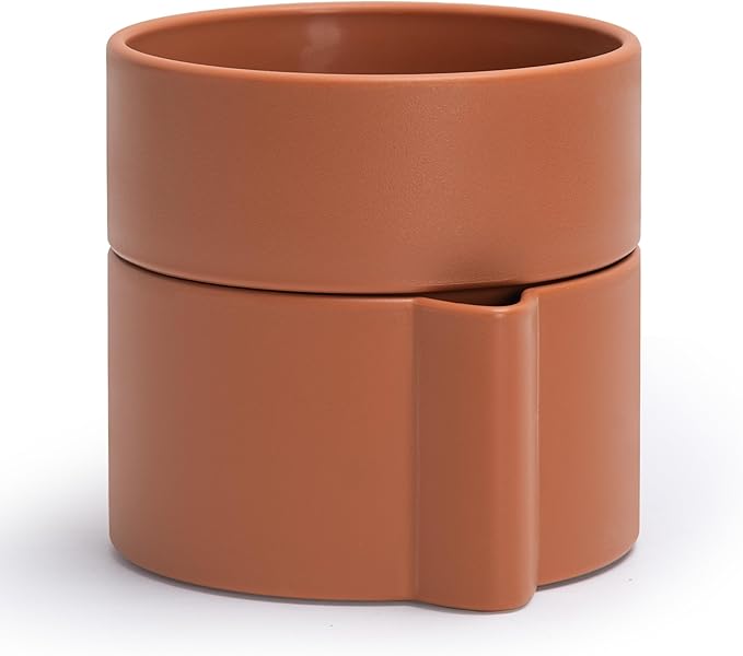 8 Inch Self-Watering Planter Pot with Terracotta Insert, Deep Water Reservoir, and Ceramic-Alike BPA-Free Plastic Planter Pot for Plant, Modern Planter for Houseplants, Terracotta, 53-A-T-3-CasaMuseHome