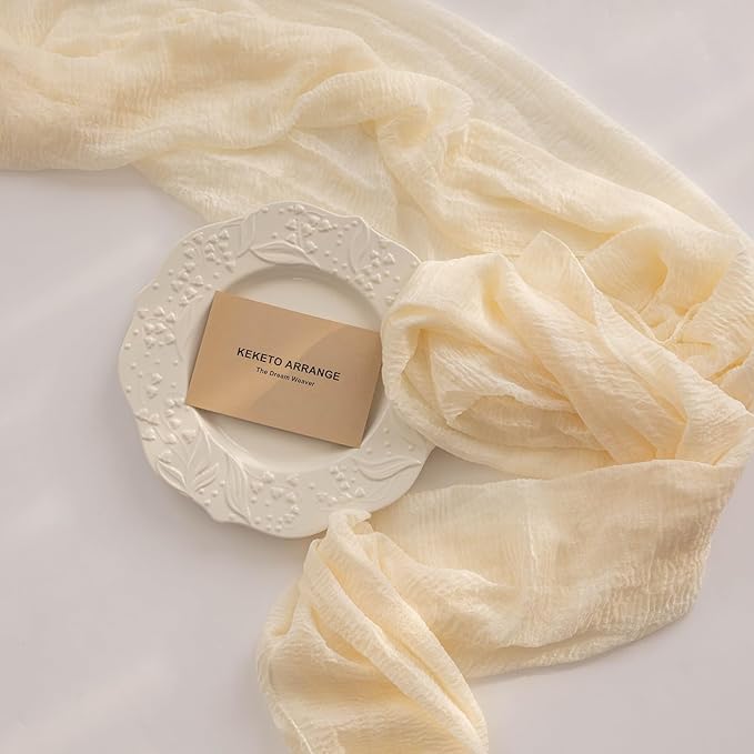 6pcs Ivory Gauze Rustic Cheesecloth Table Runner 120 Inch 10 FT for Wedding Baby Shower Bridal Shower Birthday Engagement Garden Outdoor Party Long Sheer Boho Decorations-CasaMuseHome