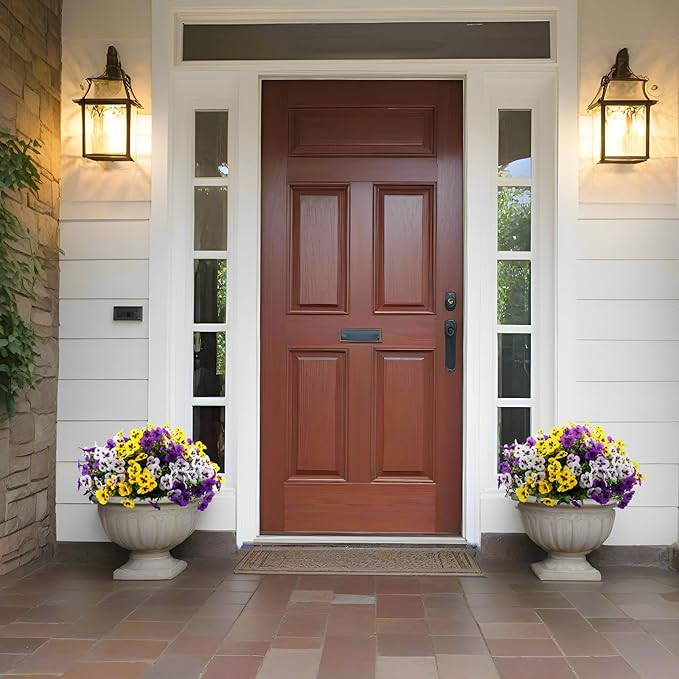 18 Bundles Artificial Fake Pansy Flowers for Outdoor, Faux UV Resistant Silk Pansies Flowers for Outside Planter Front Door Porch Yard Patio Window Box Home Decor (18, Purple, Yellow, White)-CasaMuseHome