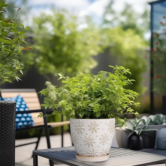 6.9 Inch Plant Pot with Drainage Hole and Saucer Ceramic Planter for Indoor Plant Flower Pot for Orchid Succulents Plants White-CasaMuseHome