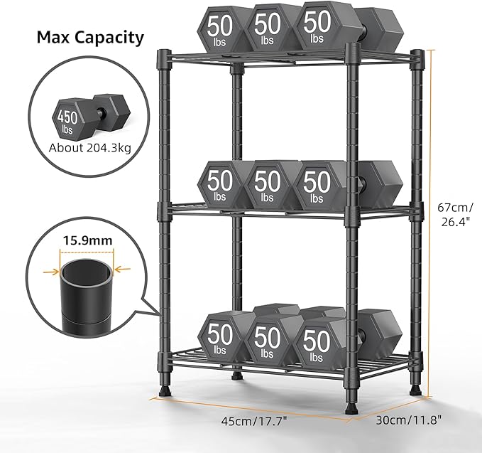 450 lbs Steel Storage Shelving 3-Tier Utility Shelving Unit Steel Organizer Wire Rack for Home,Kitchen,Office (11.8" D x 17.7" W x 26.3" H)-CasaMuseHome