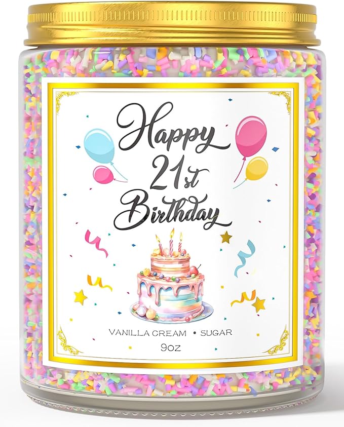 21st Birthday Candles Gifts for Women- 9 oz Happy Birthday Candle with Vanilla Birthday Cake Scent, Gifts for Women & Men, Friendship Ideas-CasaMuseHome